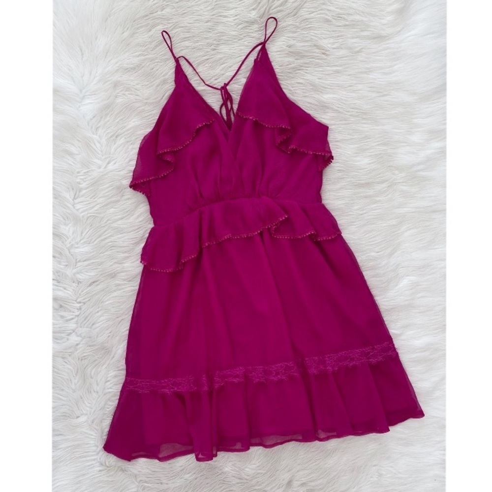 Adelyn Rae Pink V-Neck Ruffle Dress